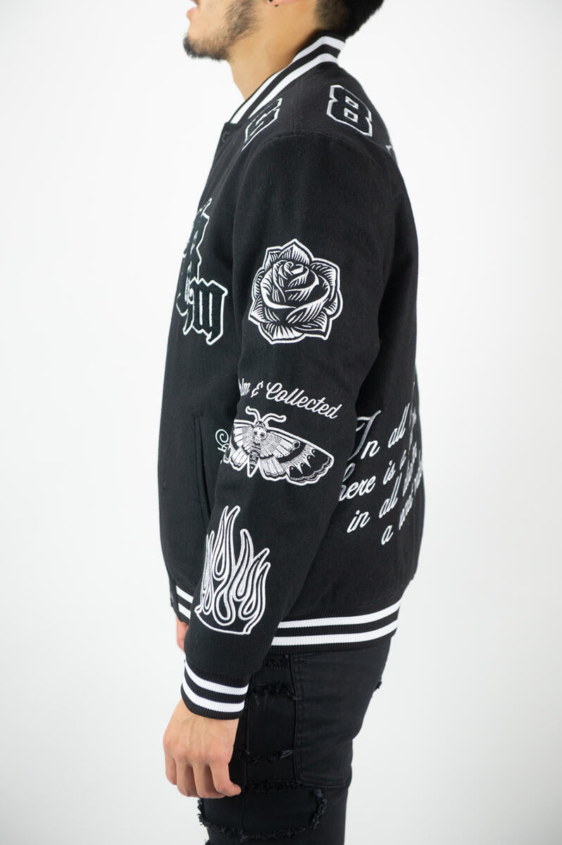 REBEL MINDS RM BLACK VARSITY JACKET