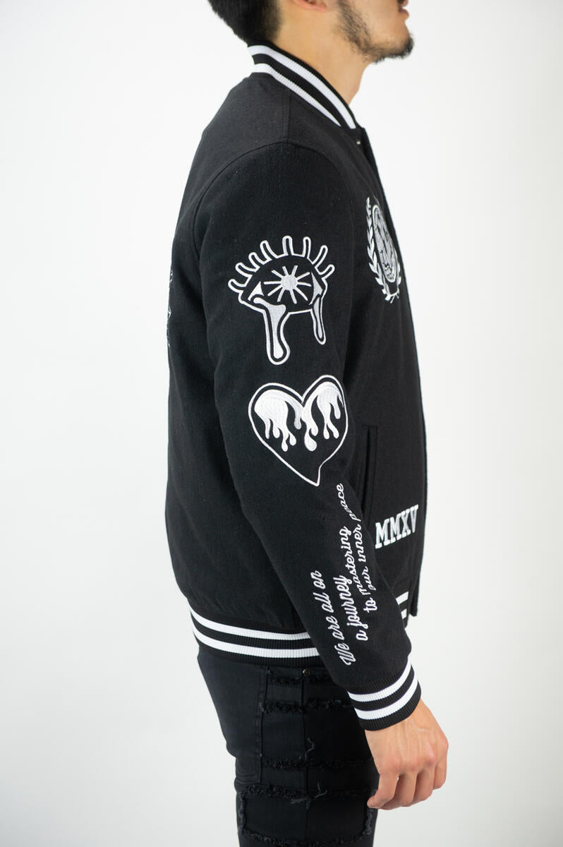 REBEL MINDS RM BLACK VARSITY JACKET