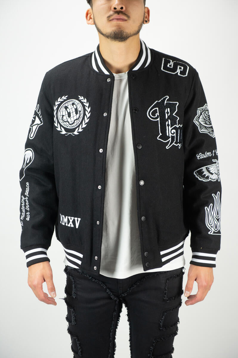 REBEL MINDS RM BLACK VARSITY JACKET