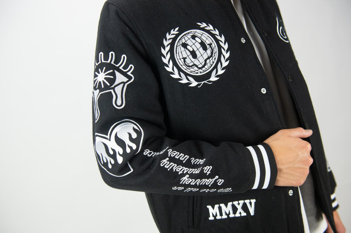 REBEL MINDS RM BLACK VARSITY JACKET