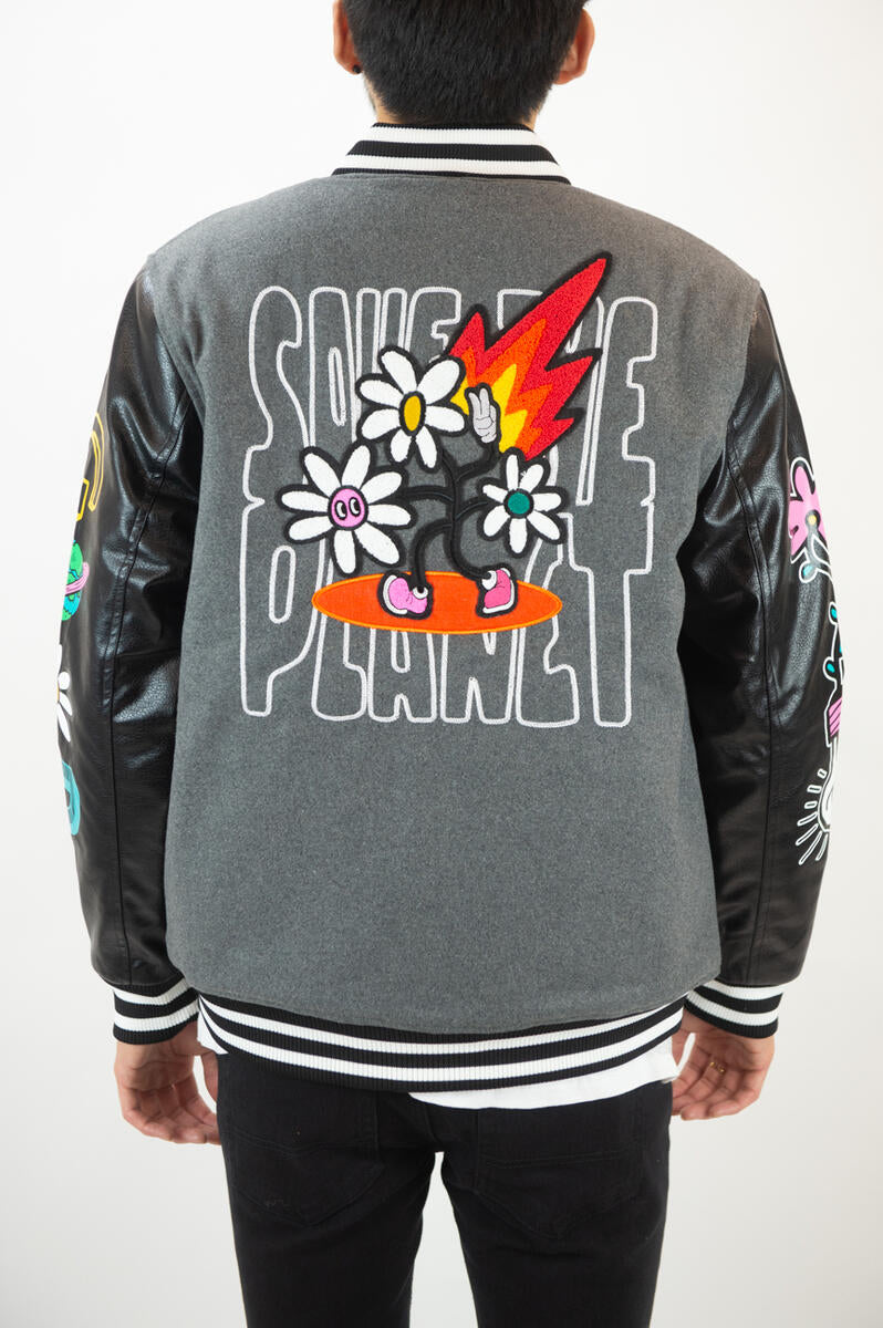 REBEL MINDS SAVE THE PLANET VARSITY JACKET