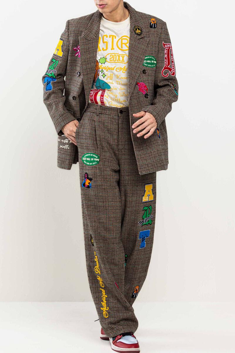 FIRST ROW MULTI PATCHES GLENCHECK DOUBLE BREASTED BLAZER