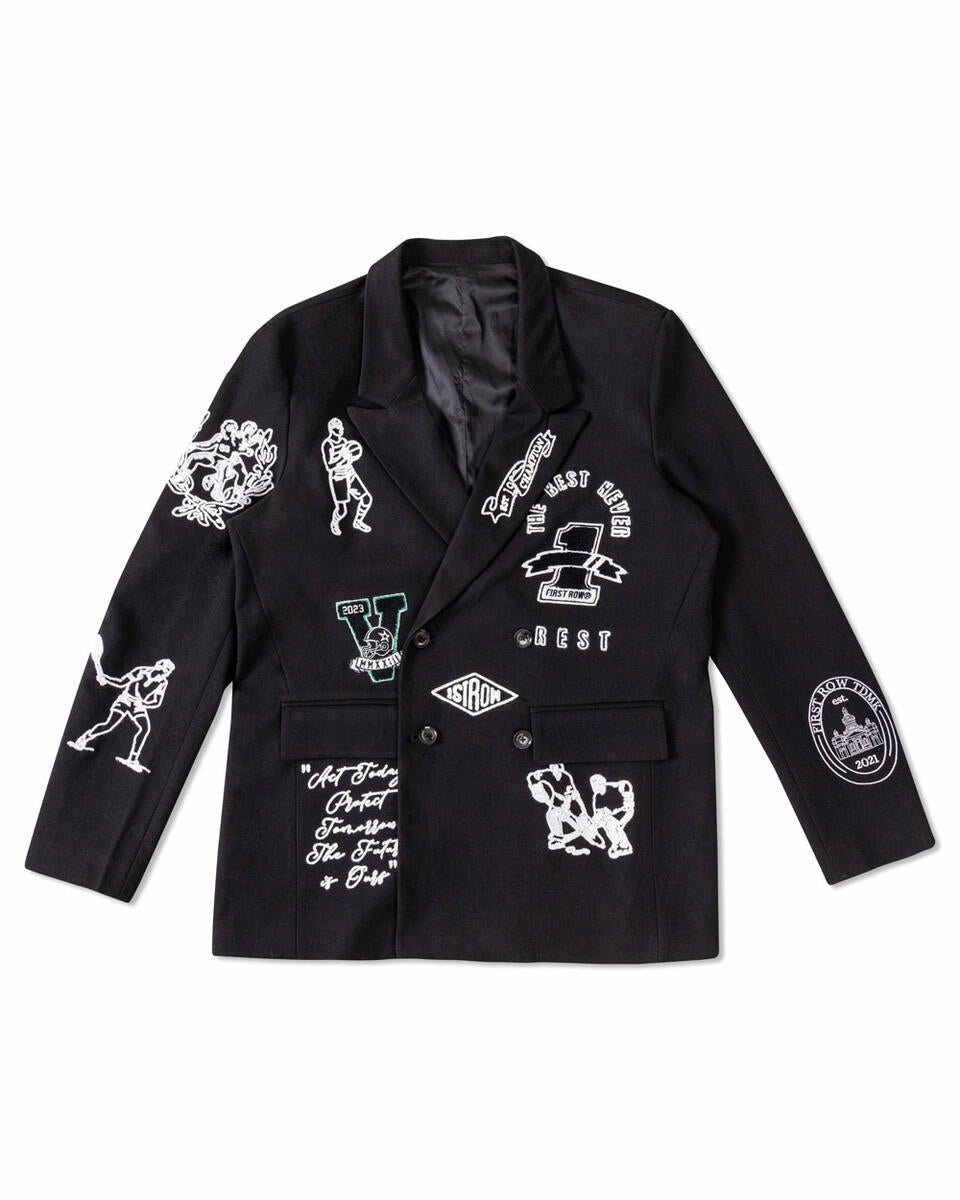 FIRST ROW MULTI PATCHES DOUBLE BREASTED BLAZER