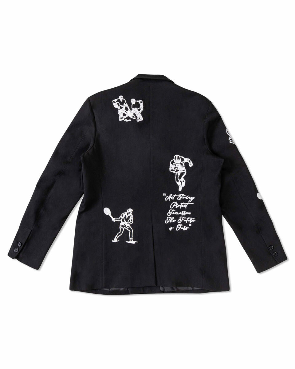 FIRST ROW MULTI PATCHES DOUBLE BREASTED BLAZER