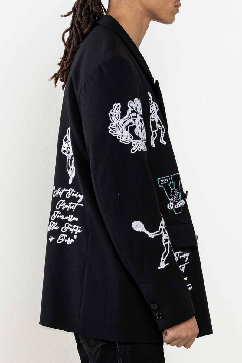 FIRST ROW MULTI PATCHES DOUBLE BREASTED BLAZER