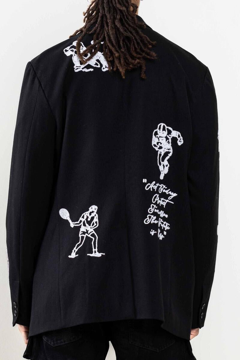 FIRST ROW MULTI PATCHES DOUBLE BREASTED BLAZER
