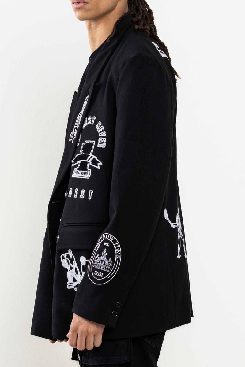 FIRST ROW MULTI PATCHES DOUBLE BREASTED BLAZER