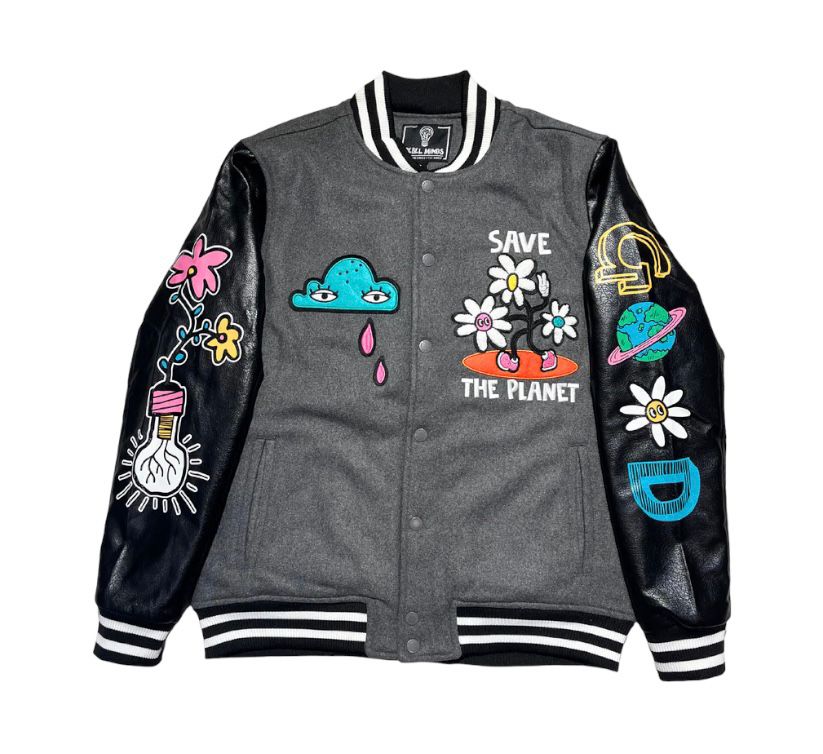 REBEL MINDS SAVE THE PLANET VARSITY JACKET