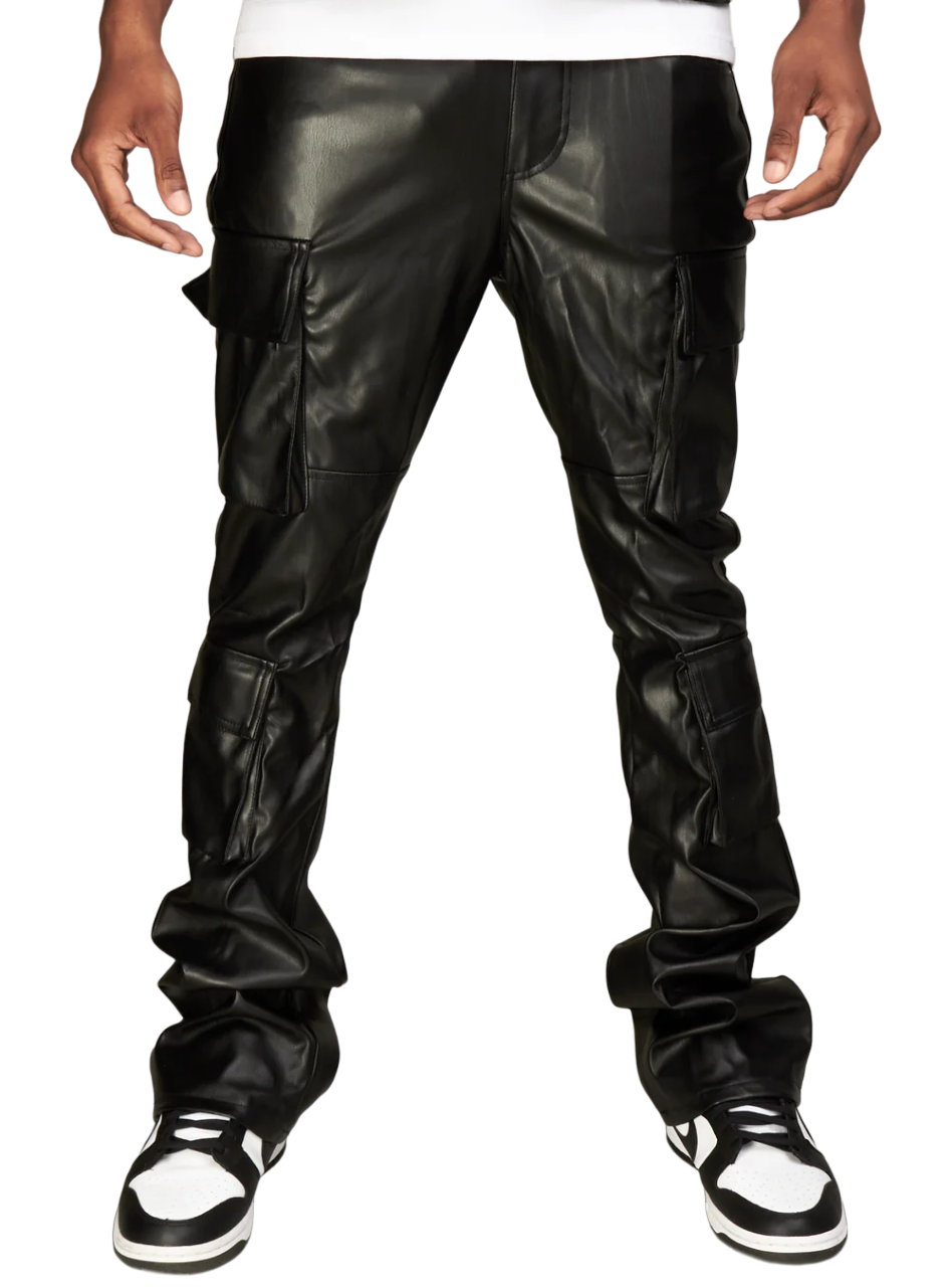 R3BEL VEGAN LEATHER STACKED CARGO PANTS