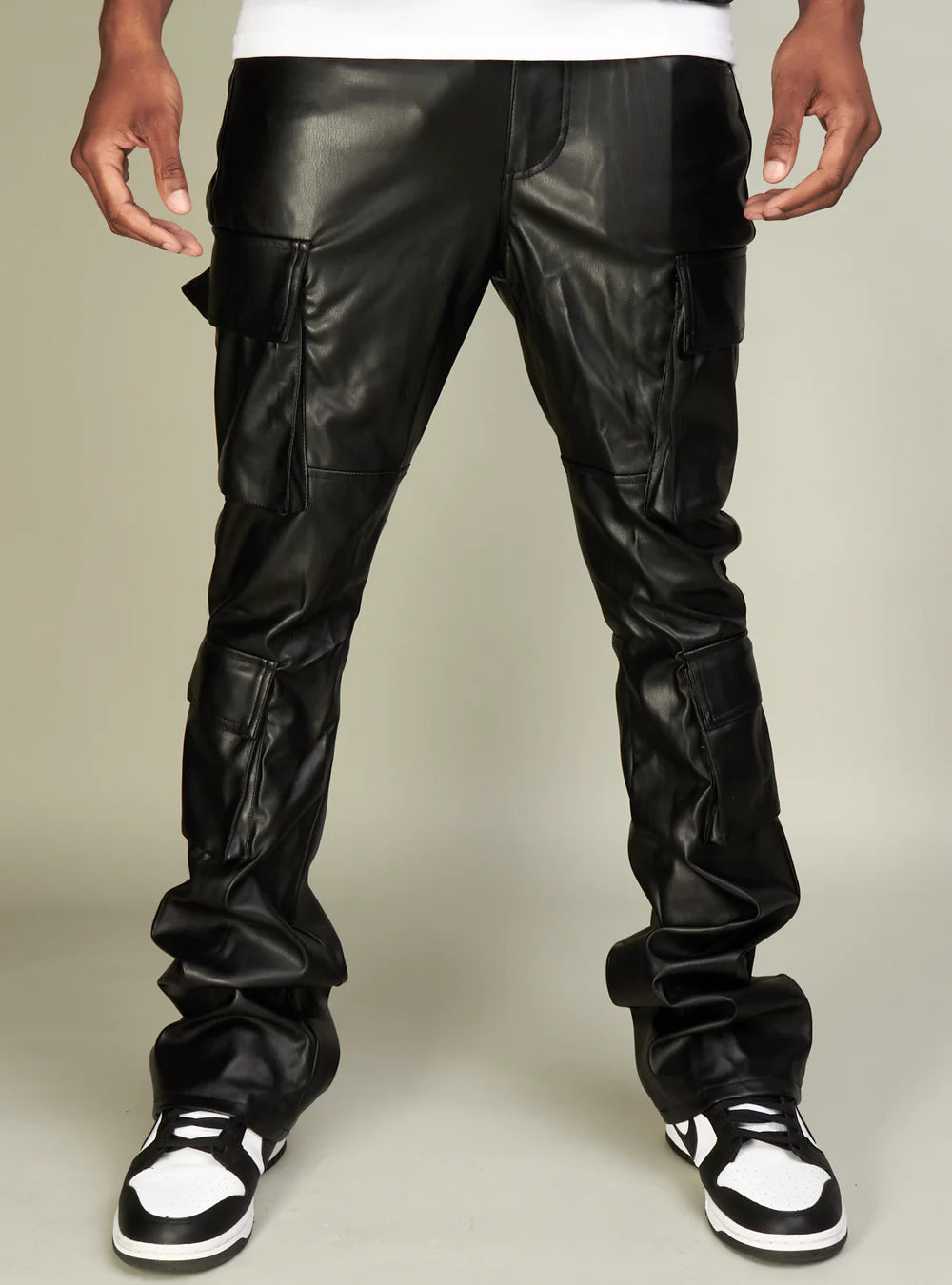 R3BEL VEGAN LEATHER STACKED CARGO PANTS