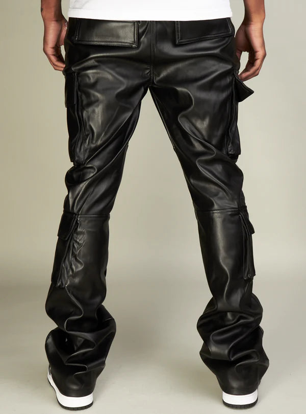 R3BEL VEGAN LEATHER STACKED CARGO PANTS