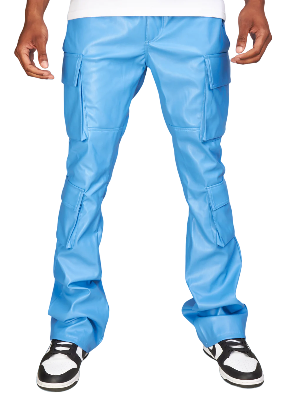 R3BEL VEGAN LEATHER STACKED CARGO PANTS