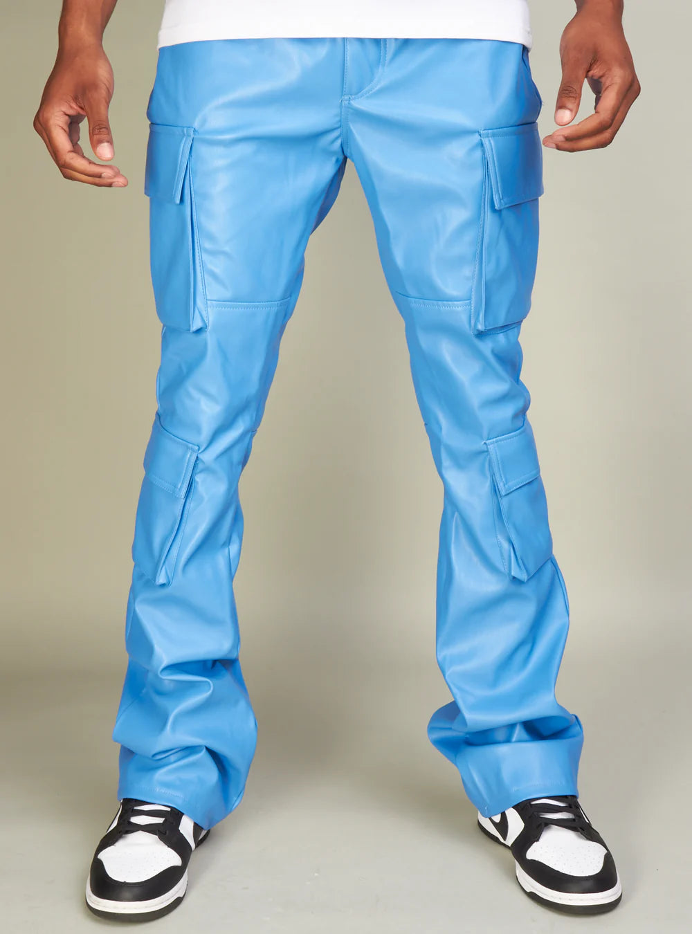 R3BEL VEGAN LEATHER STACKED CARGO PANTS
