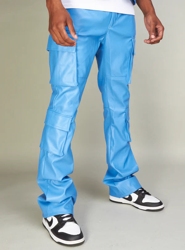 R3BEL VEGAN LEATHER STACKED CARGO PANTS