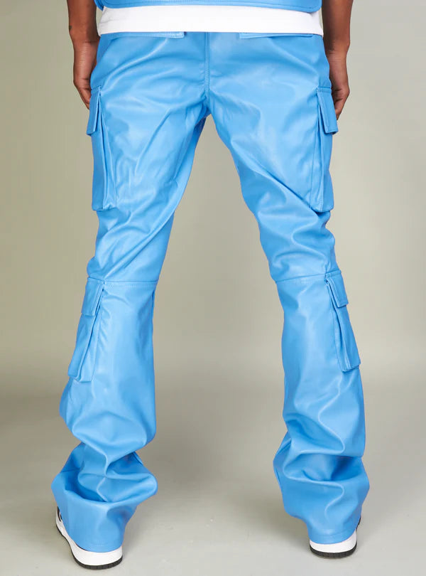 R3BEL VEGAN LEATHER STACKED CARGO PANTS