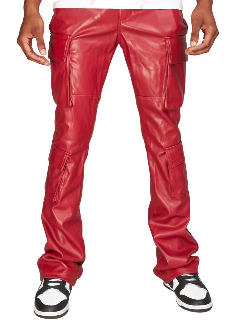 R3BEL VEGAN LEATHER STACKED CARGO PANTS