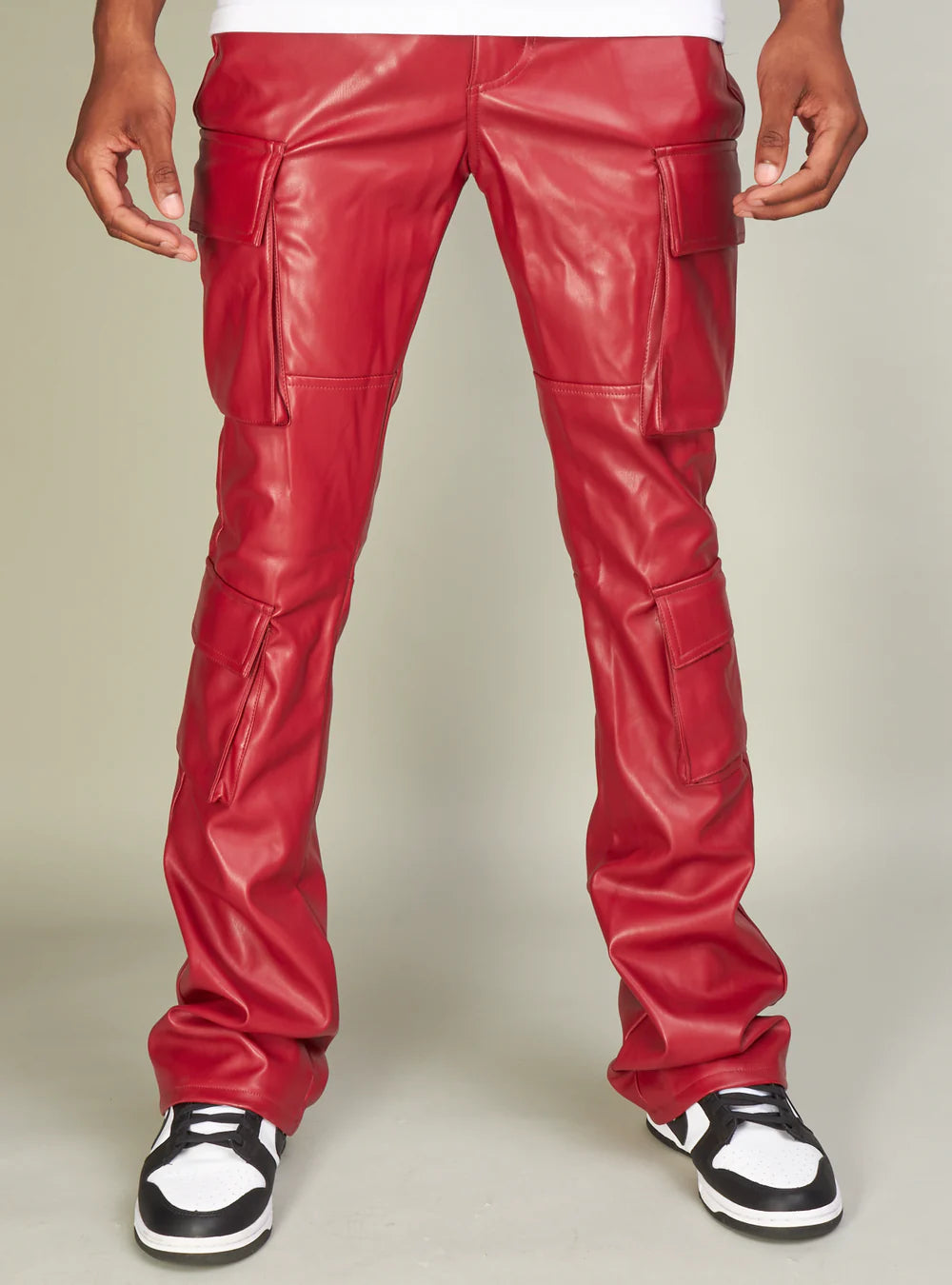 R3BEL VEGAN LEATHER STACKED CARGO PANTS