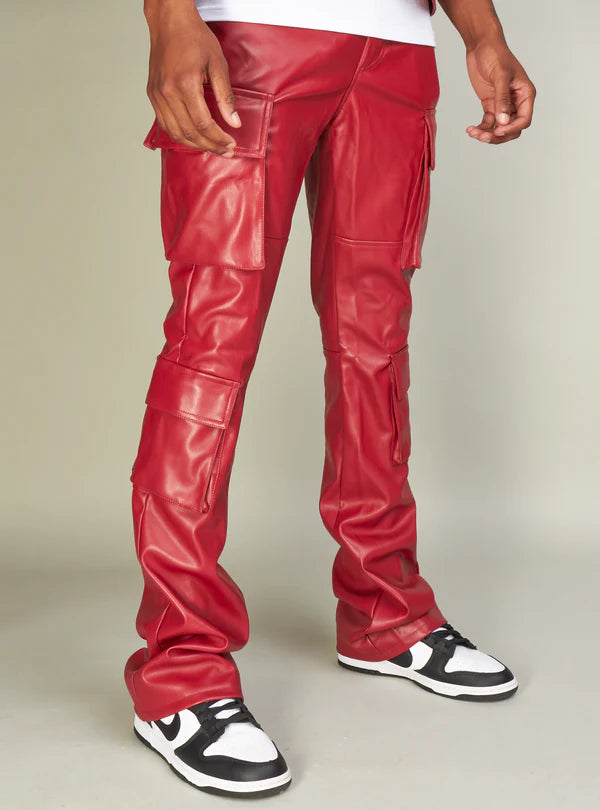 R3BEL VEGAN LEATHER STACKED CARGO PANTS