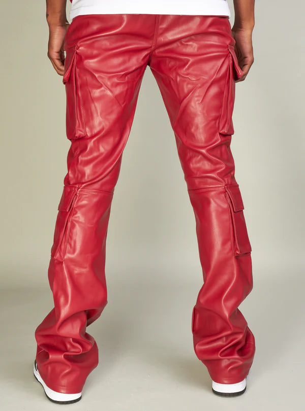 R3BEL VEGAN LEATHER STACKED CARGO PANTS