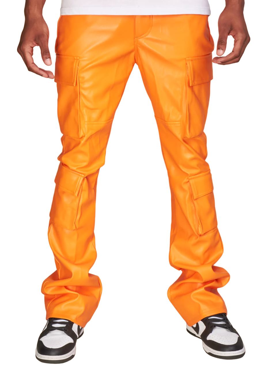 R3BEL VEGAN LEATHER STACKED CARGO PANTS