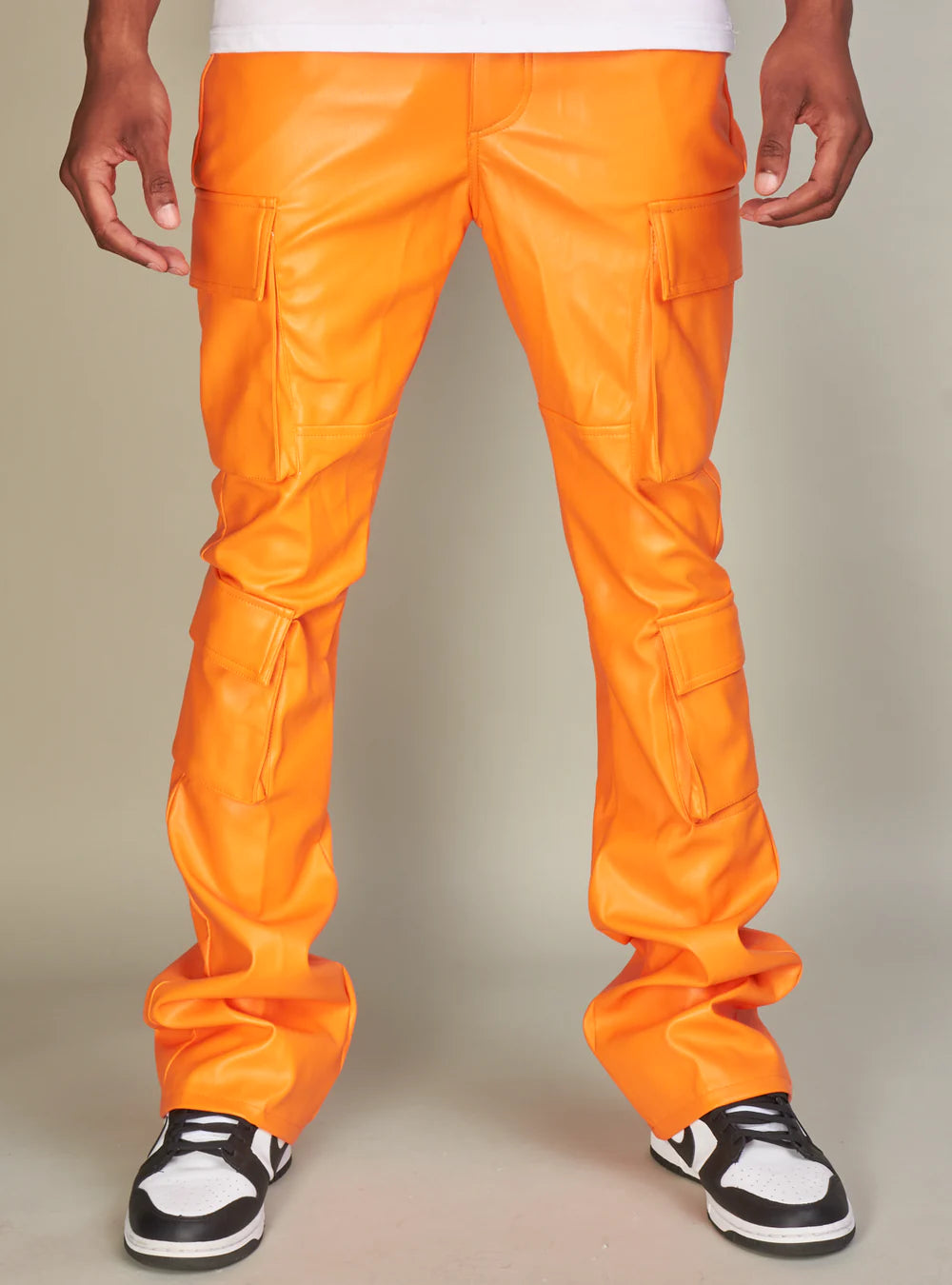 R3BEL VEGAN LEATHER STACKED CARGO PANTS