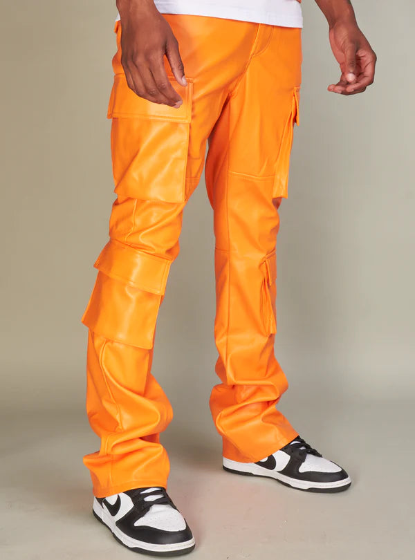 R3BEL VEGAN LEATHER STACKED CARGO PANTS