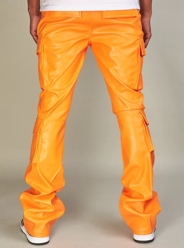 R3BEL VEGAN LEATHER STACKED CARGO PANTS