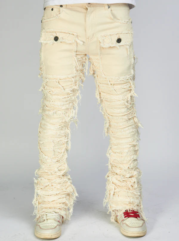 MAJESTIK NIRVANA FRAYED SUPER STACKED PANTS