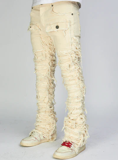 MAJESTIK NIRVANA FRAYED SUPER STACKED PANTS