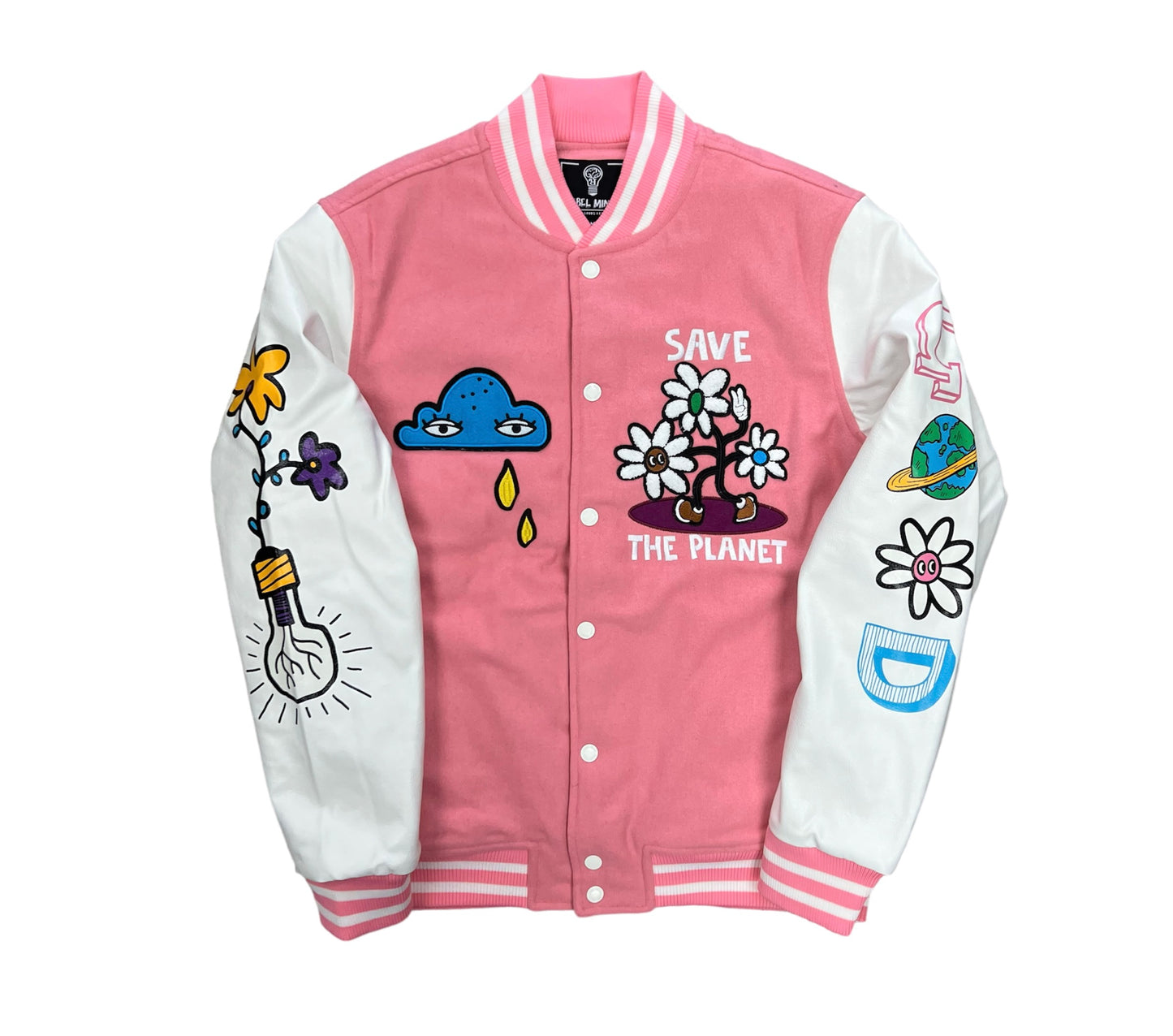 REBEL MINDS SAVE THE PLANET VARSITY JACKET