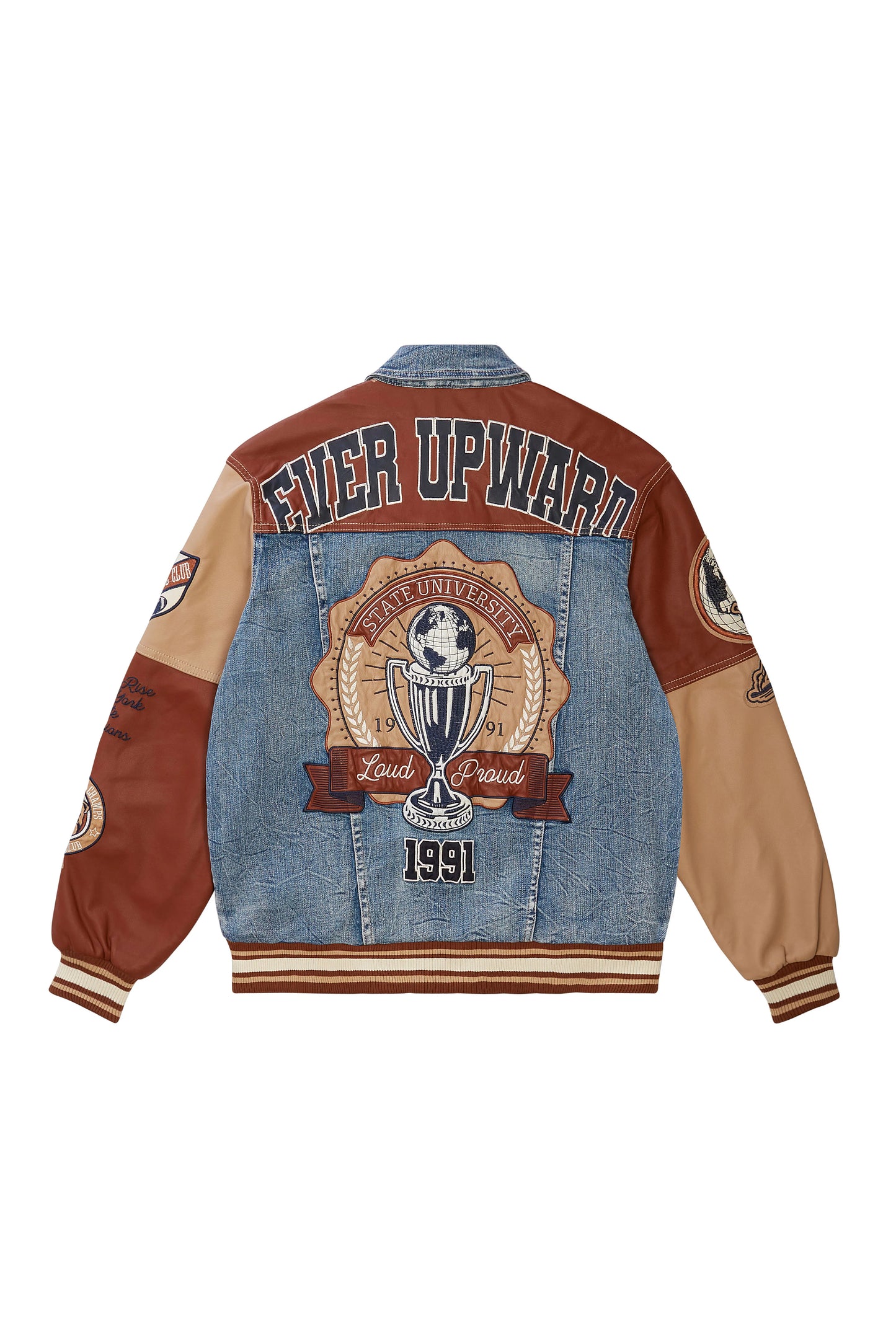 SMOKE RISE PLAID DENIM VARSITY JACKET