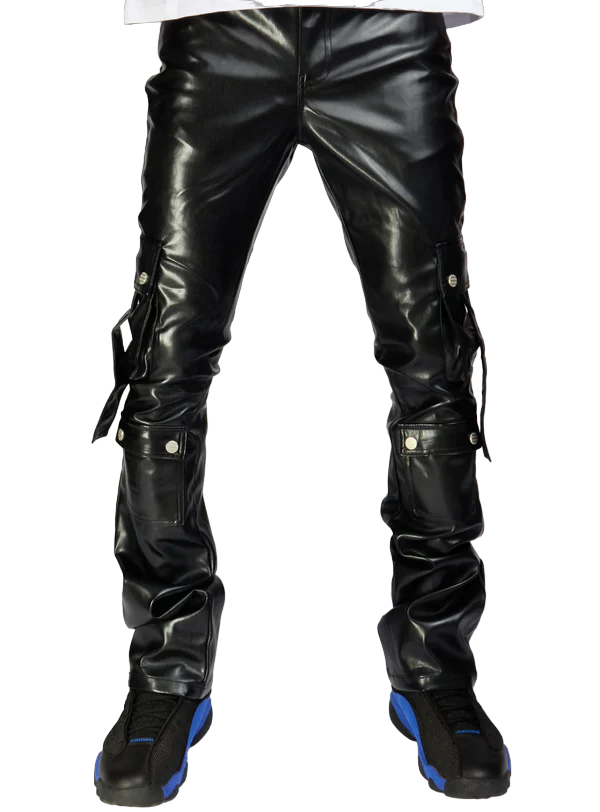 KLOUD9 VEGAN LEATHER STACKED CARGO PANTS