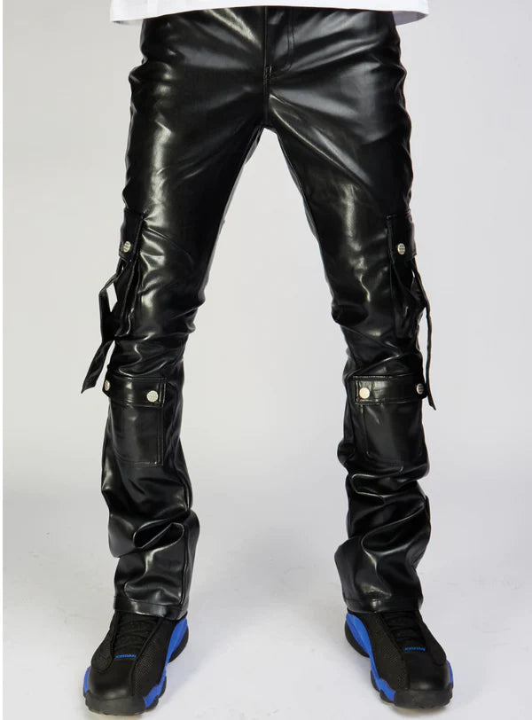 KLOUD9 VEGAN LEATHER STACKED CARGO PANTS