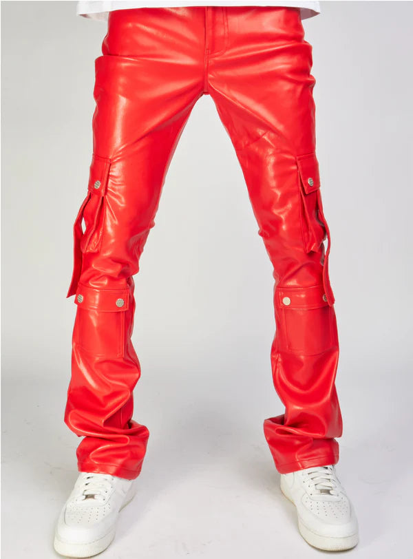 KLOUD9 VEGAN LEATHER STACKED CARGO PANTS