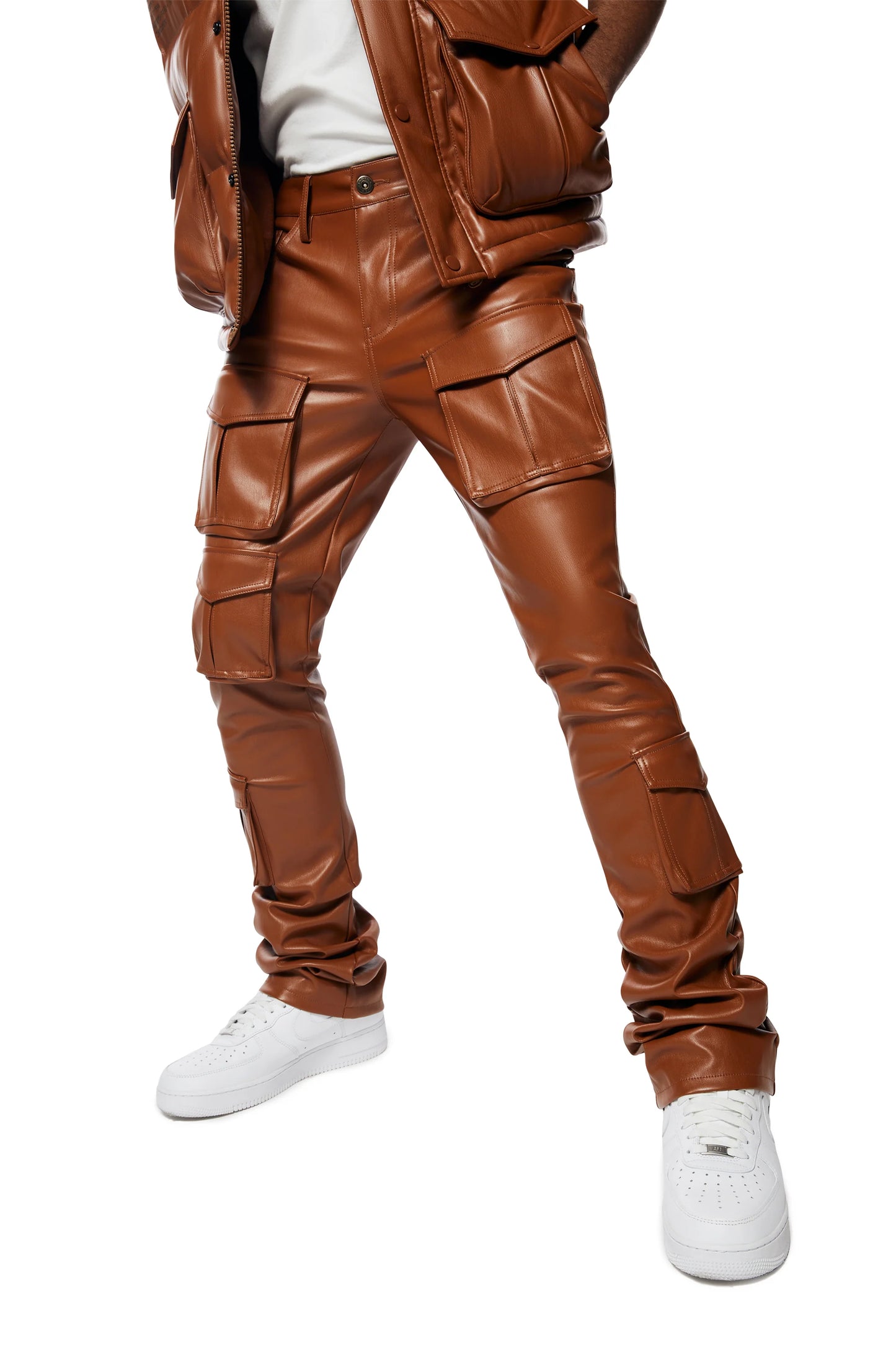 SMOKE RISE VEGAN LEATHER STACKED UTILITY PANTS