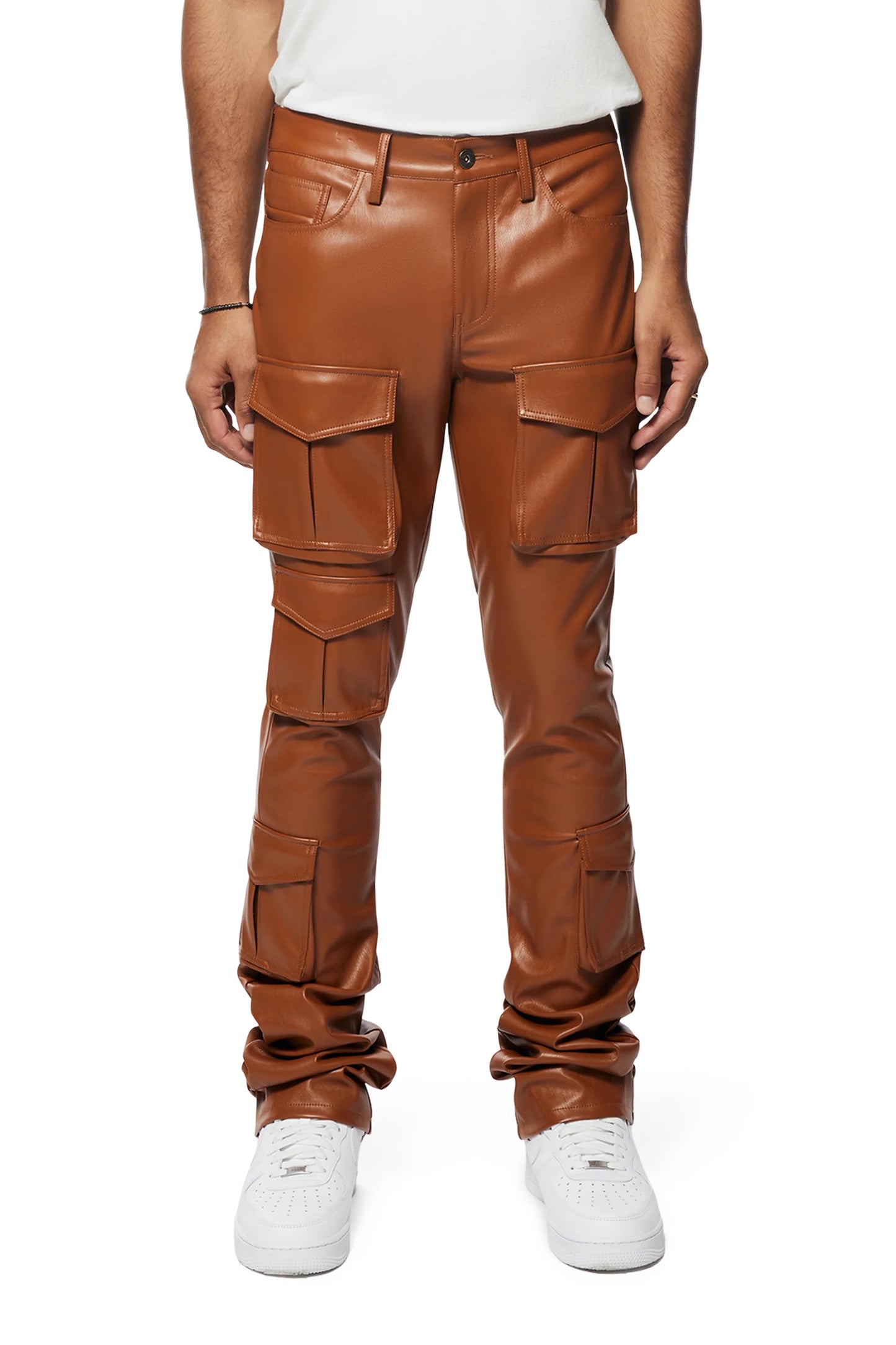 SMOKE RISE VEGAN LEATHER STACKED UTILITY PANTS