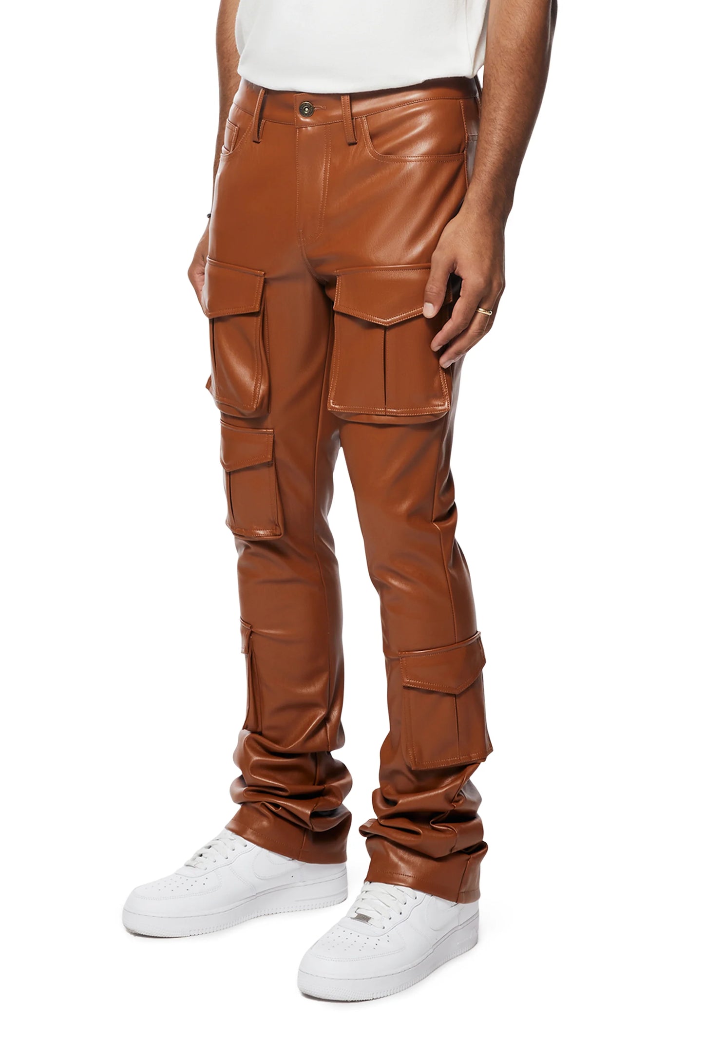 SMOKE RISE VEGAN LEATHER STACKED UTILITY PANTS