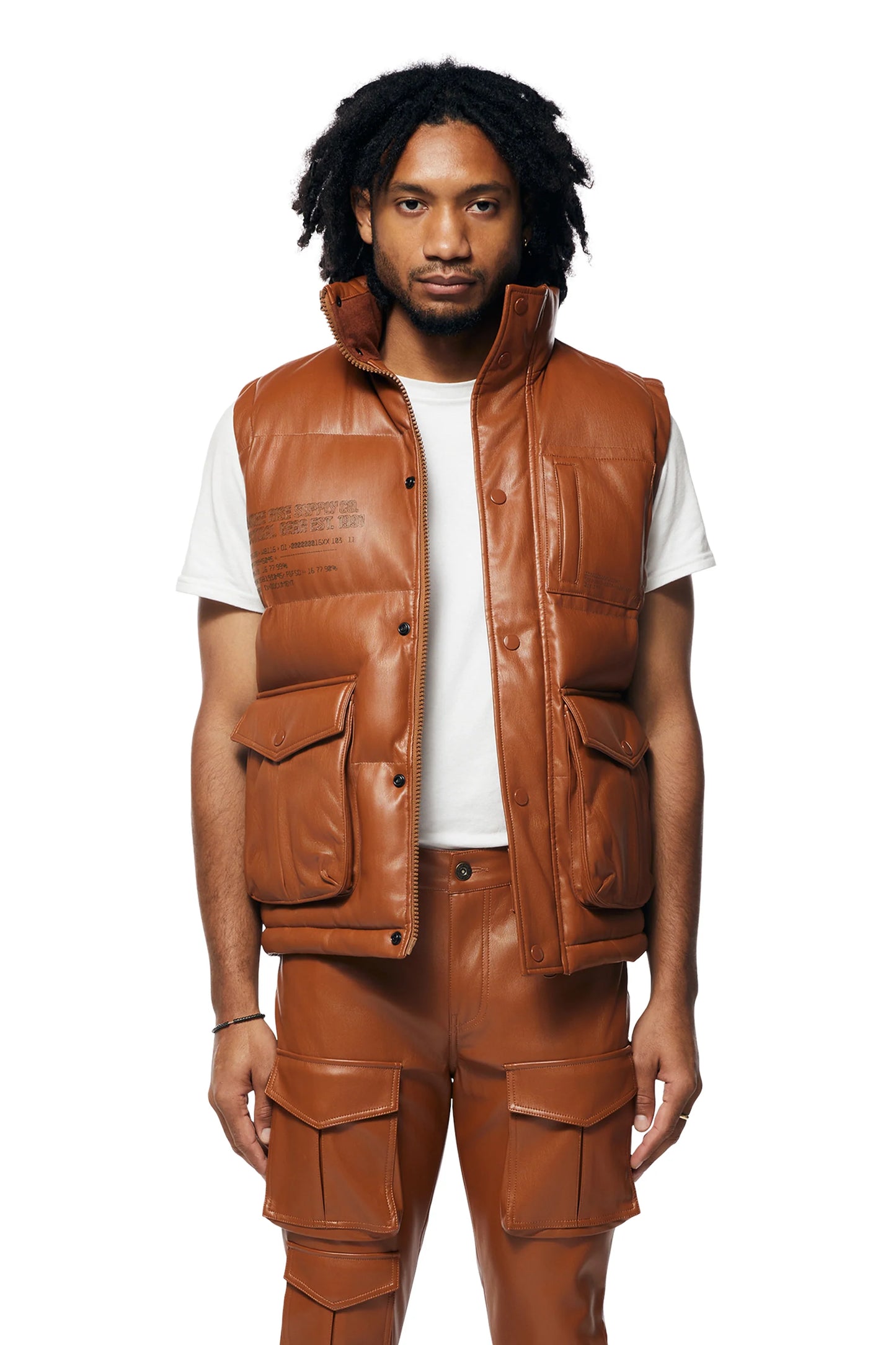 SMOKE RISE PLAID UTILITY VEGAN LEATHER VEST