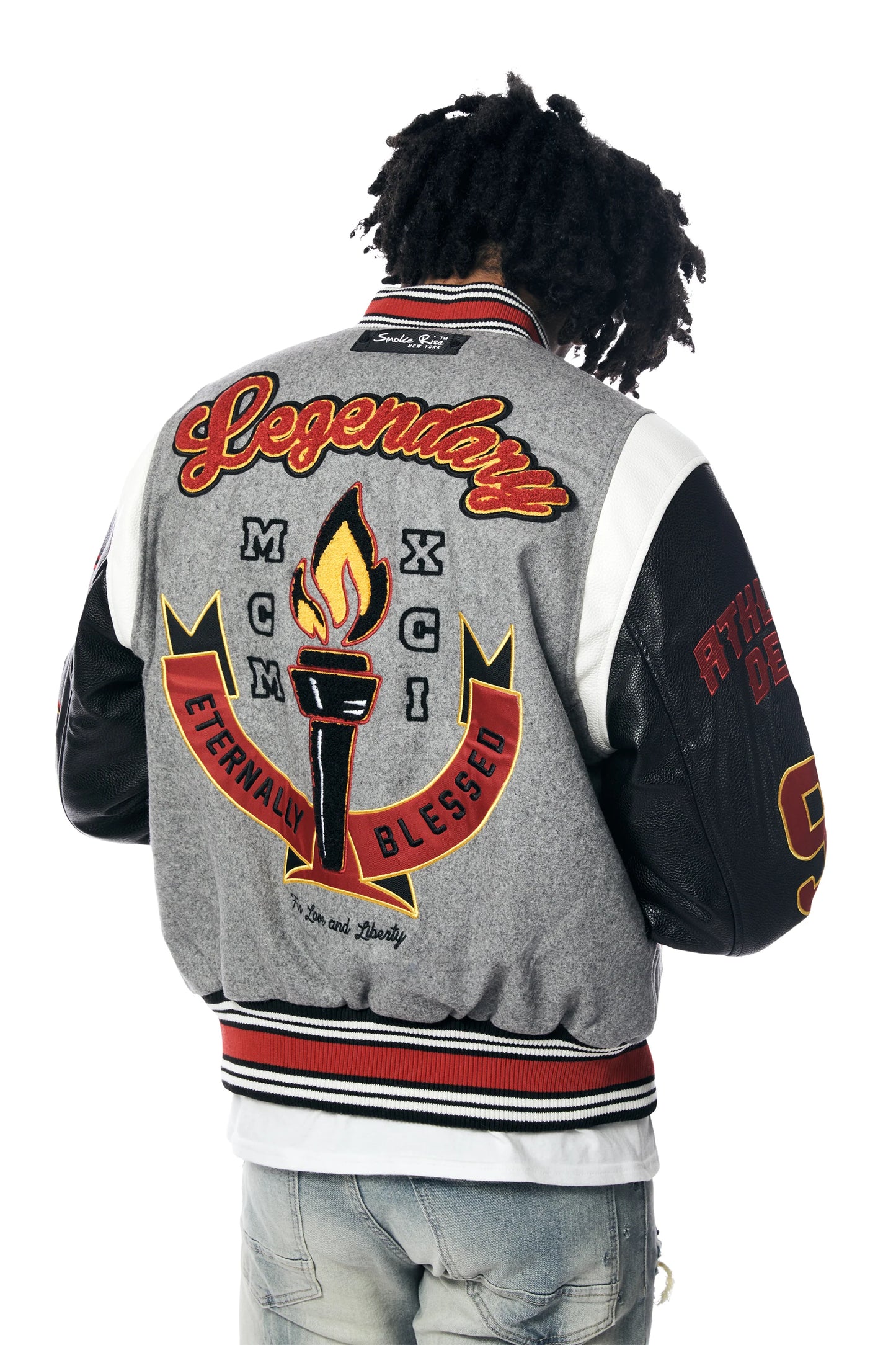 SMOKE RISE PLAID TORCH VARSITY JACKET