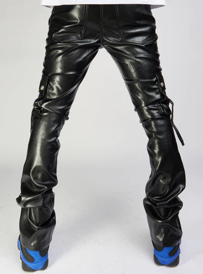 KLOUD9 VEGAN LEATHER STACKED CARGO PANTS