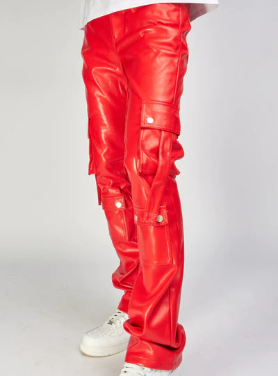 KLOUD9 VEGAN LEATHER STACKED CARGO PANTS
