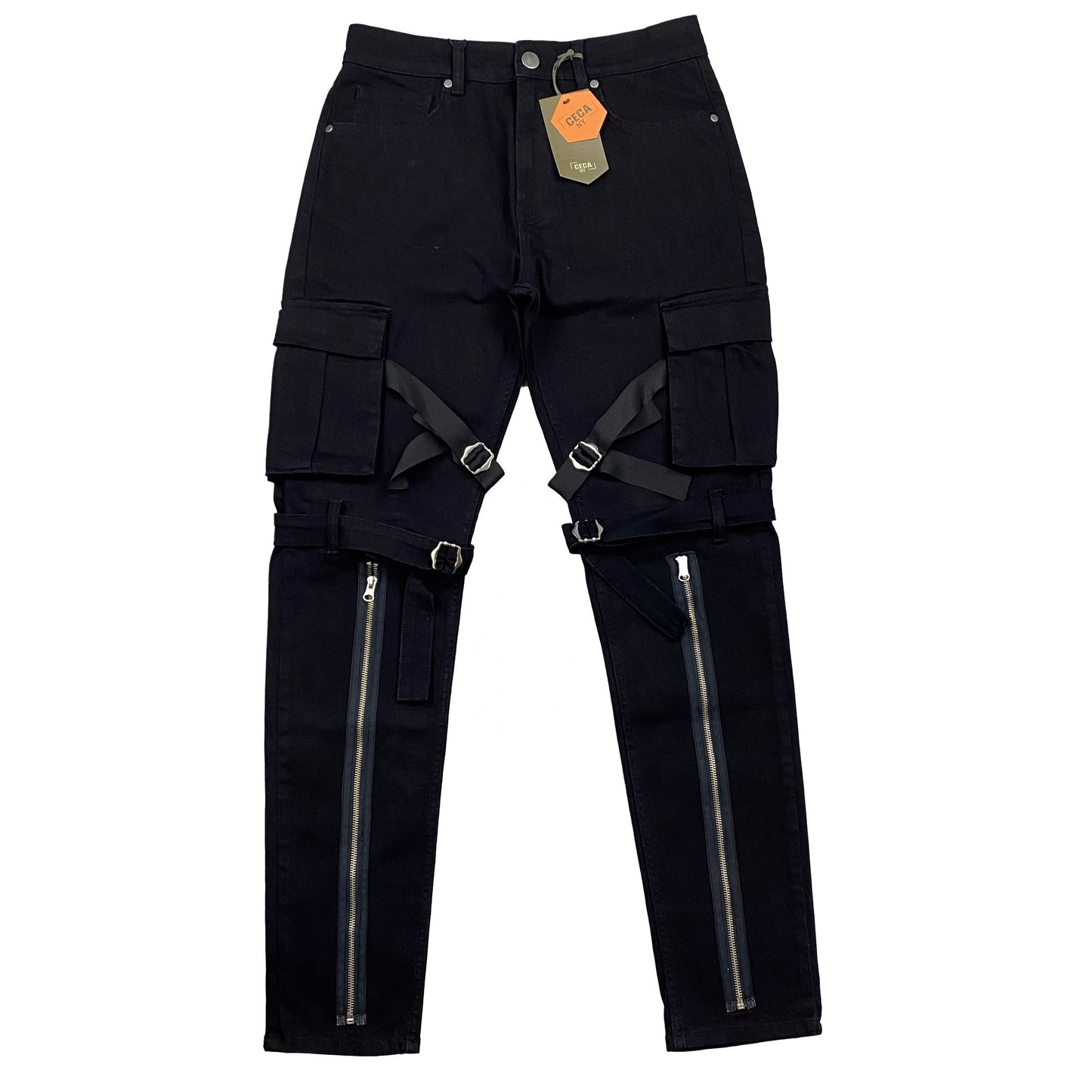 CECA UTILITY CARGO JEANS ZIPPER JET BLACK