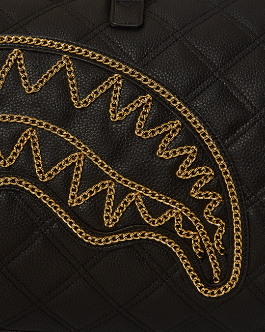 SPRAYGROUND NOIR QUILT GOLD CHAIN SHARK DUFFEL