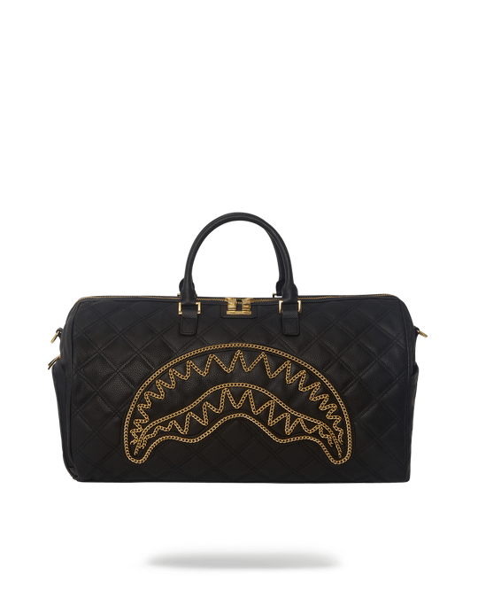 SPRAYGROUND NOIR QUILT GOLD CHAIN SHARK DUFFEL