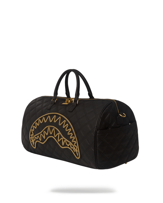 SPRAYGROUND NOIR QUILT GOLD CHAIN SHARK DUFFEL
