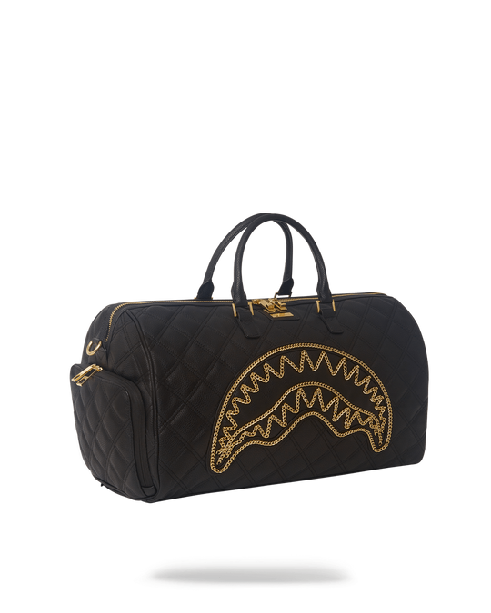 SPRAYGROUND NOIR QUILT GOLD CHAIN SHARK DUFFEL