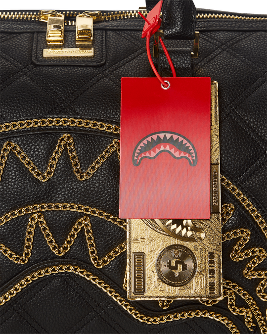 SPRAYGROUND NOIR QUILT GOLD CHAIN SHARK DUFFEL