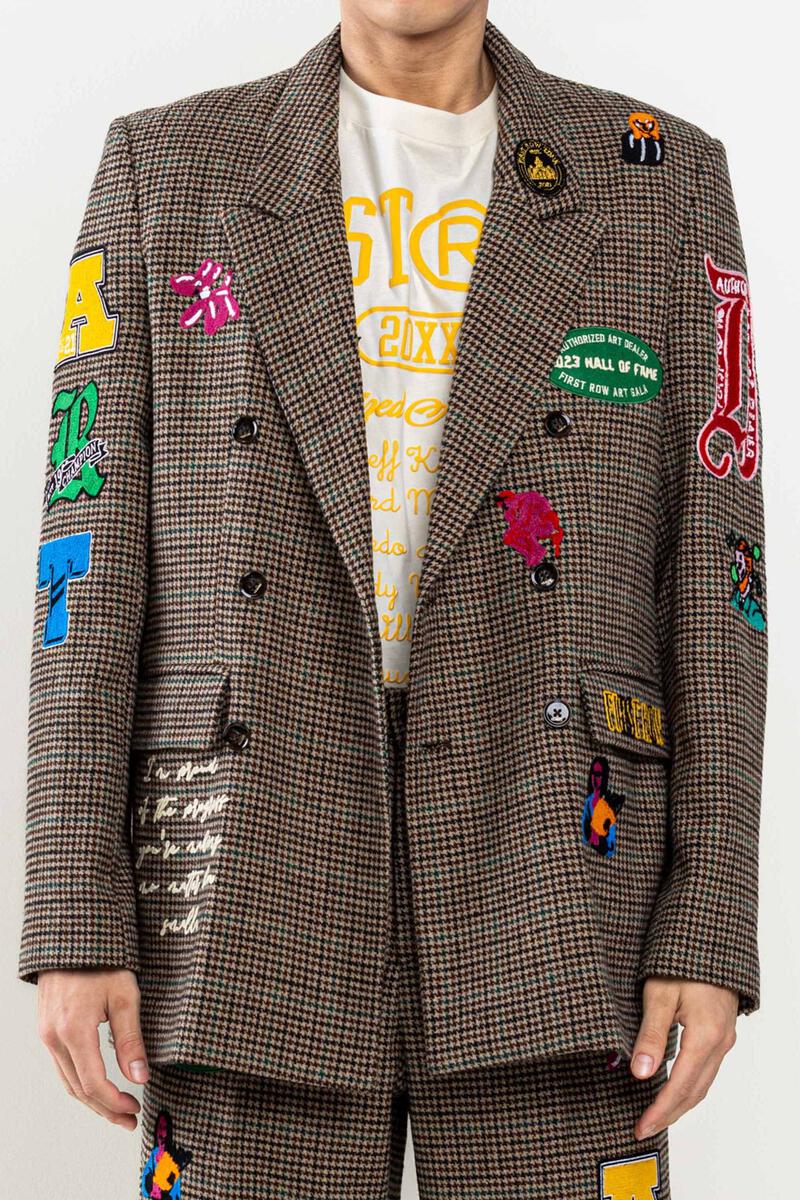 FIRST ROW MULTI PATCHES GLENCHECK DOUBLE BREASTED BLAZER
