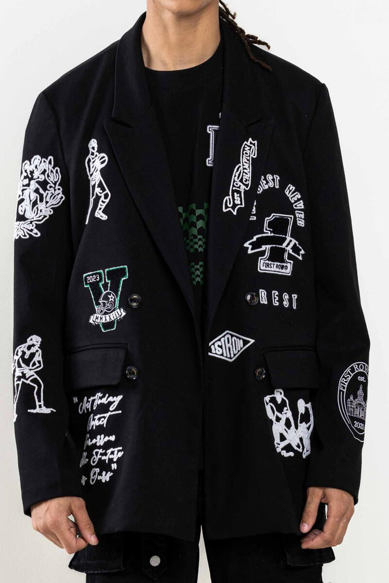 FIRST ROW MULTI PATCHES DOUBLE BREASTED BLAZER